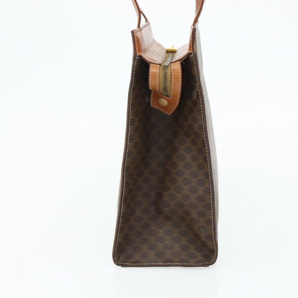 CELINE Macadam Canvas Tote Bag PVC Leather Brown Gold Auth mr2299A