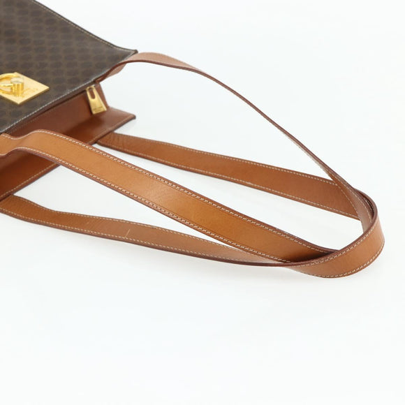 CELINE Macadam Canvas Tote Bag PVC Leather Brown Gold Auth mr2299A
