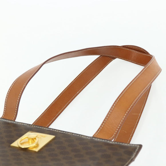 CELINE Macadam Canvas Tote Bag PVC Leather Brown Gold Auth mr2299A