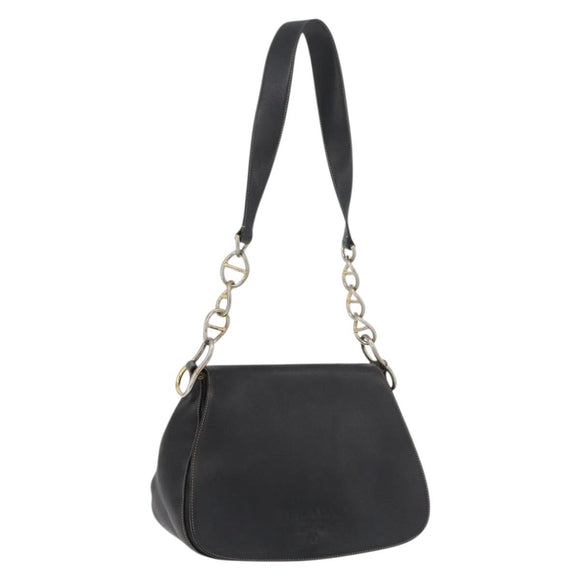 PRADA Chain Shoulder Bag Leather Black Gold Auth mr2300