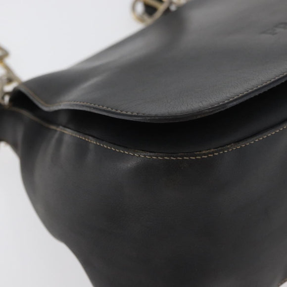 PRADA Chain Shoulder Bag Leather Black Gold Auth mr2300