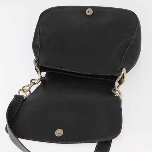PRADA Chain Shoulder Bag Leather Black Gold Auth mr2300