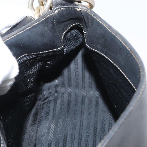 PRADA Chain Shoulder Bag Leather Black Gold Auth mr2300