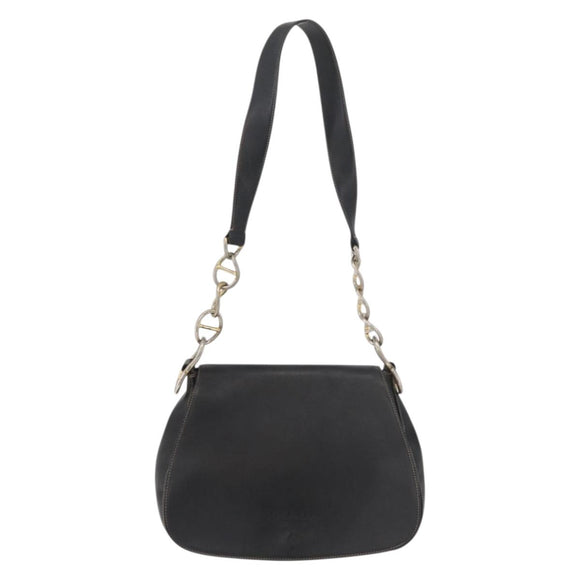 PRADA Chain Shoulder Bag Leather Black Gold Auth mr2300