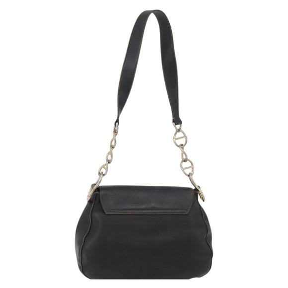 PRADA Chain Shoulder Bag Leather Black Gold Auth mr2300