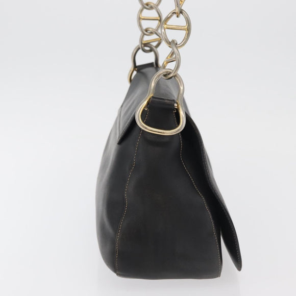 PRADA Chain Shoulder Bag Leather Black Gold Auth mr2300