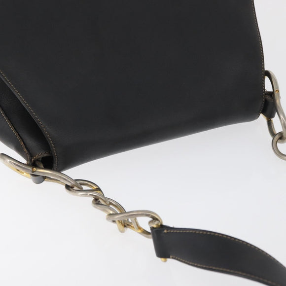 PRADA Chain Shoulder Bag Leather Black Gold Auth mr2300