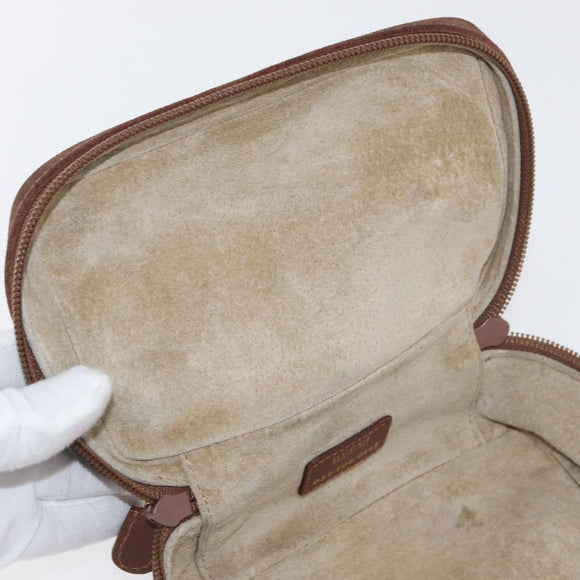 GUCCI Vanity Cosmetic Pouch Suede Brown Gold 032 106 0141 Auth mr2301