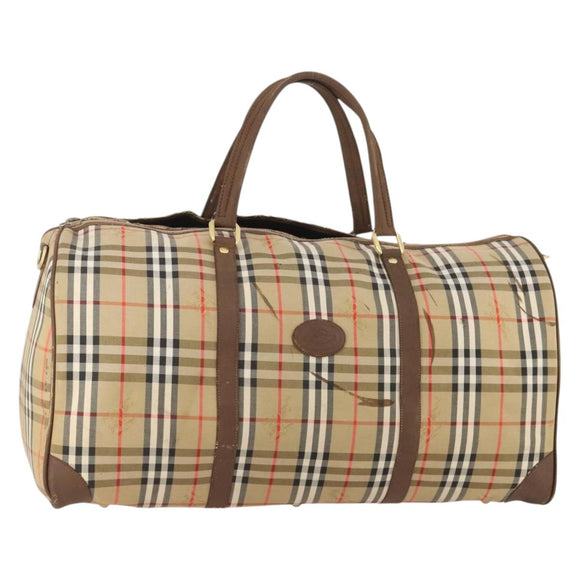 Burberrys Nova Check Boston Bag Canvas Beige Gold Auth mr2302