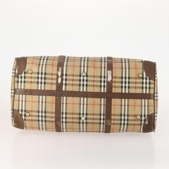 Burberrys Nova Check Boston Bag Canvas Beige Gold Auth mr2302