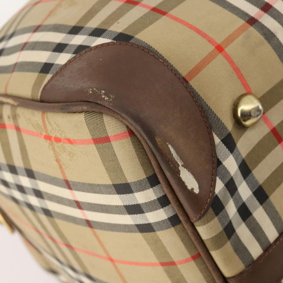 Burberrys Nova Check Boston Bag Canvas Beige Gold Auth mr2302