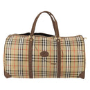 Burberrys Nova Check Boston Bag Canvas Beige Gold Auth mr2302-13