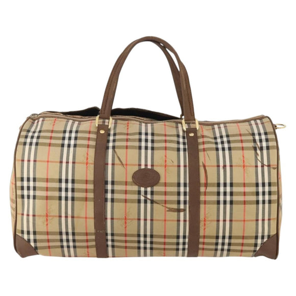 Burberrys Nova Check Boston Bag Canvas Beige Gold Auth mr2302