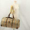 Burberrys Nova Check Boston Bag Canvas Beige Gold Auth mr2302-20