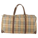 Burberrys Nova Check Boston Bag Canvas Beige Gold Auth mr2302-2