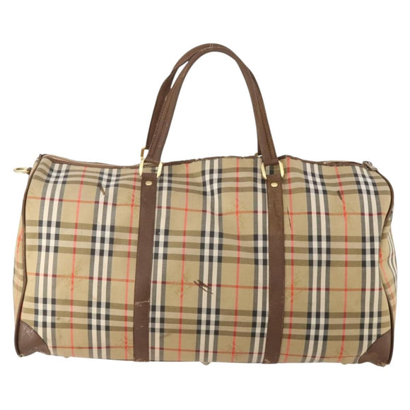 Burberrys Nova Check Boston Bag Canvas Beige Gold Auth mr2302