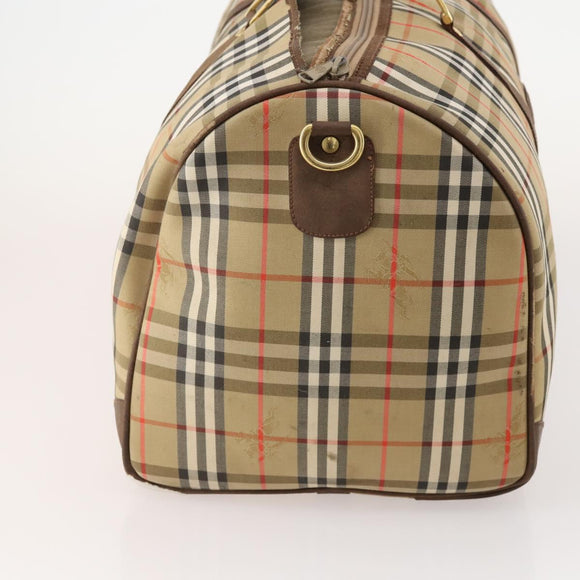 Burberrys Nova Check Boston Bag Canvas Beige Gold Auth mr2302