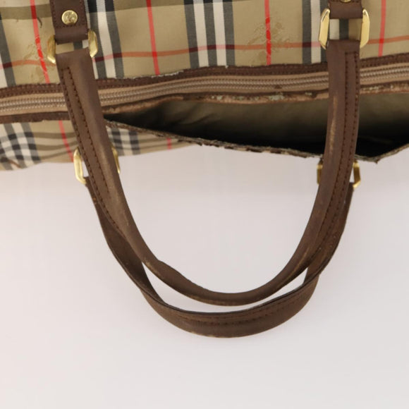 Burberrys Nova Check Boston Bag Canvas Beige Gold Auth mr2302