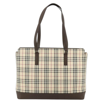 BURBERRY Nova Check Tote Bag Canvas Leather Beige Silver Auth mr2303 - 0