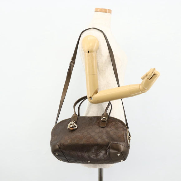 GUCCI GG Canvas Guccissima Hand Bag Leather 2way Brown Gold 269955 Auth mr2307