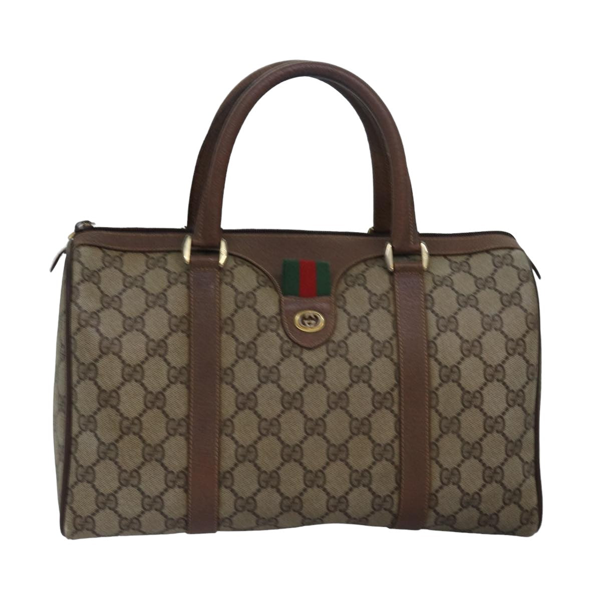 GUCCI GG Supreme Web Sherry Line Hand Bag PVC Beige Red 000 904 2007 Auth mr231