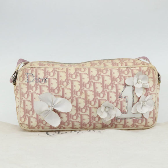 Christian Dior Trotter Canvas Shoulder Bag PVC Pink Silver Auth mr2312