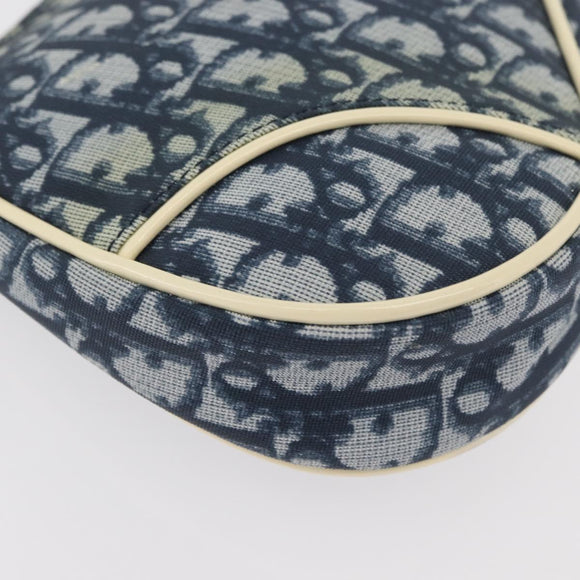 Christian Dior Trotter Canvas Satteltasche Handtasche PVC Blau Silber Auth mr2313A