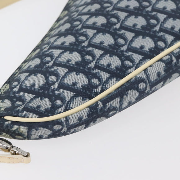 Christian Dior Trotter Canvas Satteltasche Handtasche PVC Blau Silber Auth mr2313A