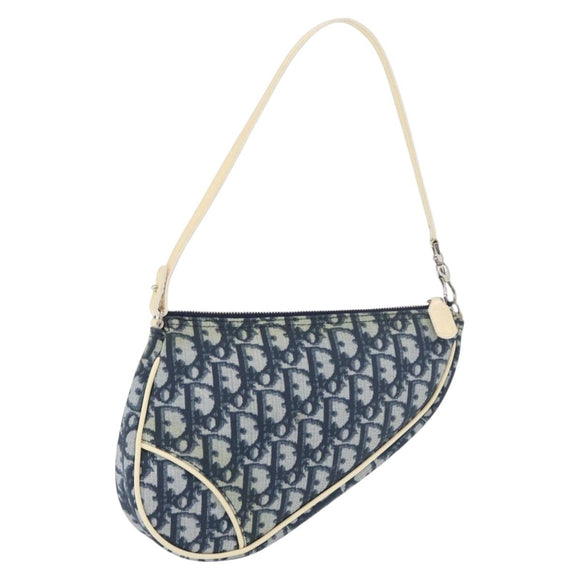 Christian Dior Trotter Canvas Satteltasche Handtasche PVC Blau Silber Auth mr2313A