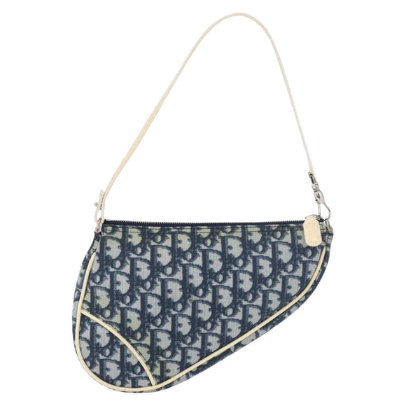Christian Dior Trotter Canvas Satteltasche Handtasche PVC Blau Silber Auth mr2313A