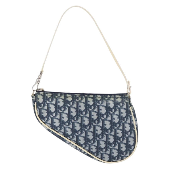 Christian Dior Trotter Canvas Satteltasche Handtasche PVC Blau Silber Auth mr2313A