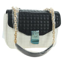 CELINE C Medium Chain Shoulder Bag Leather Black Gold Auth mr2314SAV-1