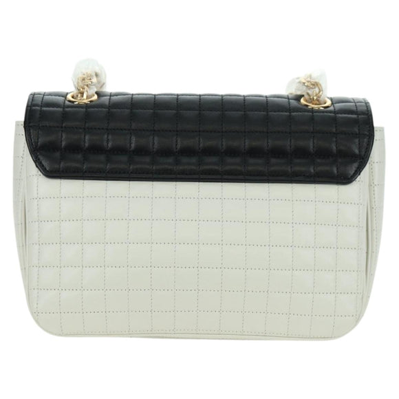 CELINE C Medium Chain Shoulder Bag Leather Black Gold Auth mr2314SAV