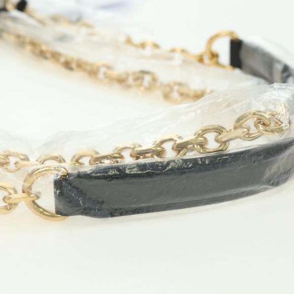 CELINE C Medium Chain Shoulder Bag Leather Black Gold Auth mr2314SAV