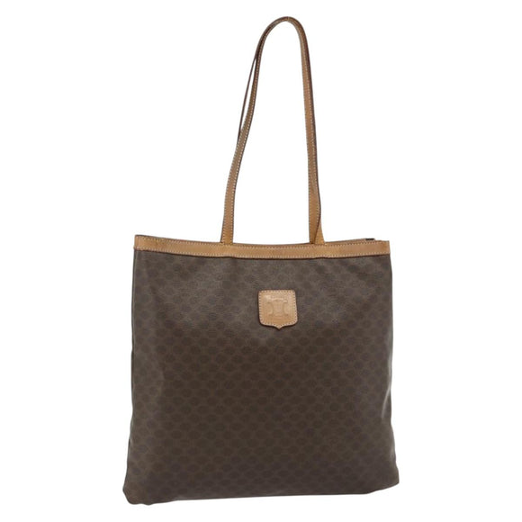 CELINE Macadam Canvas Tote Bag PVC Leather Brown Gold Auth mr2315
