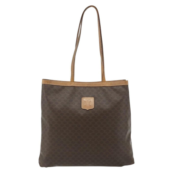 CELINE Macadam Canvas Tote Bag PVC Leather Brown Gold Auth mr2315