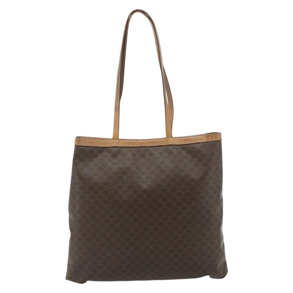 CELINE Macadam Canvas Tote Bag PVC Leather Brown Gold Auth mr2315