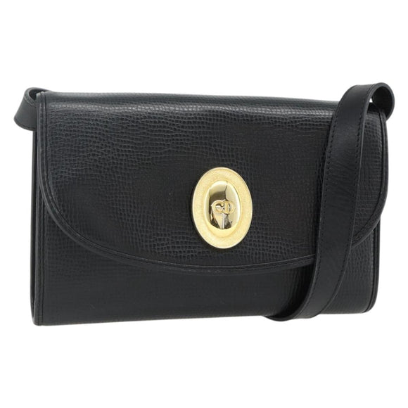 Christian Dior Shoulder Bag Leather Black Gold Auth mr2316