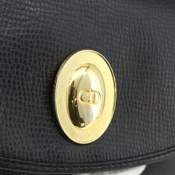 Christian Dior Shoulder Bag Leather Black Gold Auth mr2316