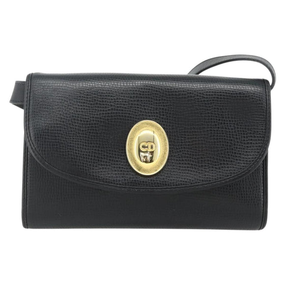 Christian Dior Shoulder Bag Leather Black Gold Auth mr2316