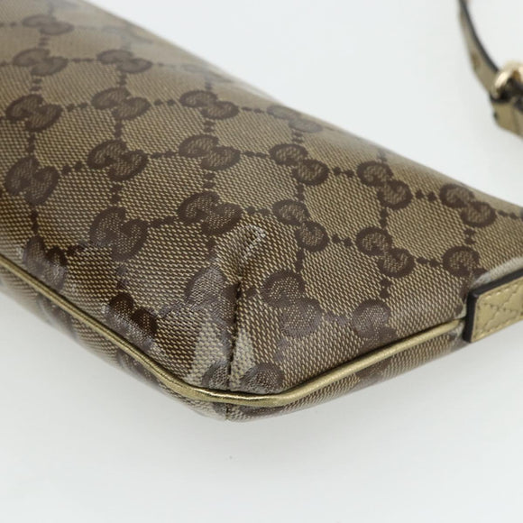 GUCCI GG Crystal Accessory Pouch Brown Gold 190393 Auth mr2319