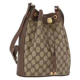 GUCCI GG Supreme Web Sherry Line Bag PVC Beige Gold 164 02 034 Auth mr2320A