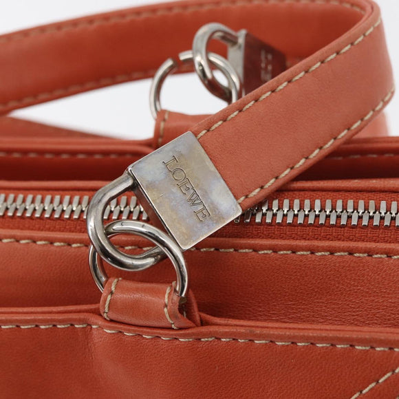 LOEWE Anagram Hand Bag Leather Silver Orange Auth mr2322A