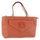 LOEWE Anagram Hand Bag Leather Silver Orange Auth mr2322A-1