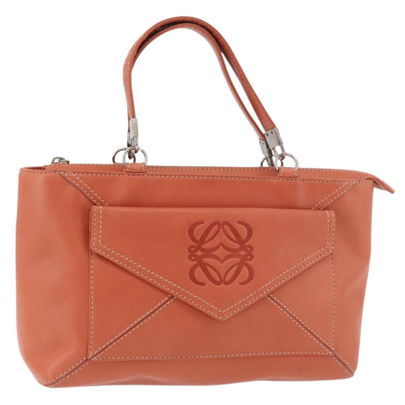 LOEWE Anagram Hand Bag Leather Silver Orange Auth mr2322A