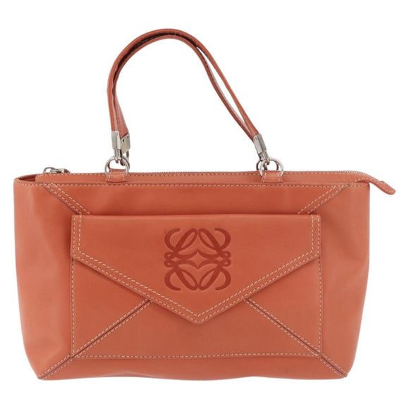 LOEWE Anagram Hand Bag Leather Silver Orange Auth mr2322A