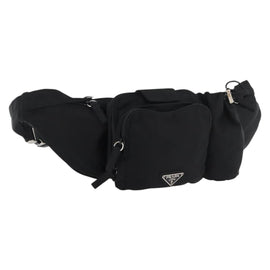 PRADA Waist bag Nylon Black Silver Auth mr2323A
