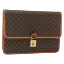 CELINE Macadam Canvas Clutch Bag PVC Leather Brown Gold Auth mr2324-1