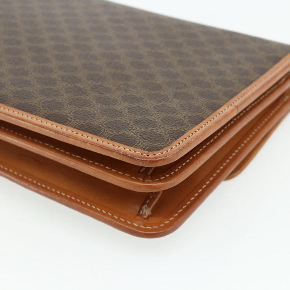 CELINE Macadam Canvas Clutch Bag PVC Leather Brown Gold Auth mr2324