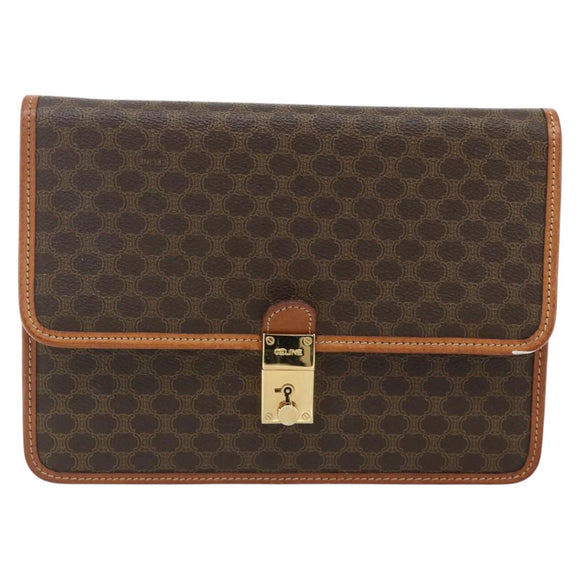 CELINE Macadam Canvas Clutch Bag PVC Leather Brown Gold Auth mr2324